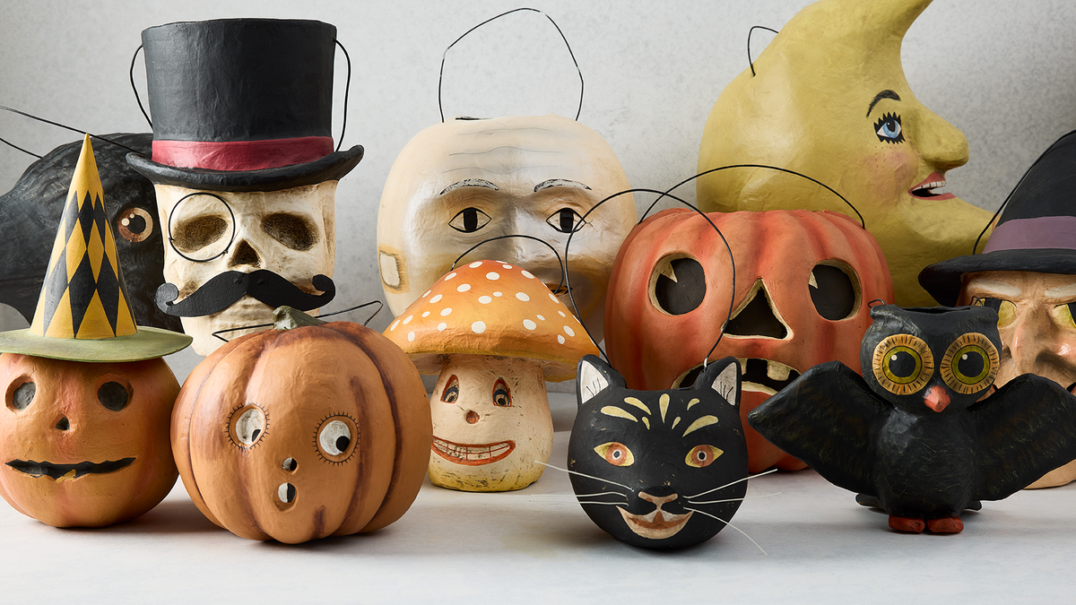 Seau d’Halloween en papier mâché en forme de chat noir