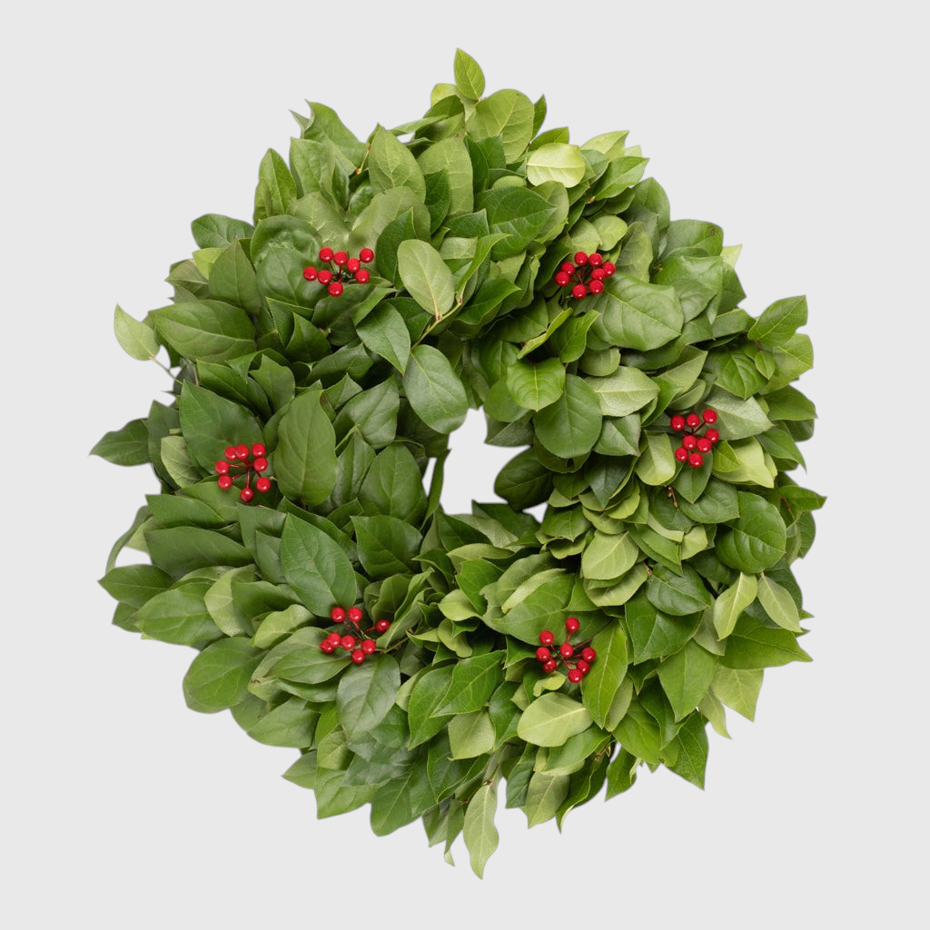 Salal-Blätterkranz mit künstlichen roten Beeren