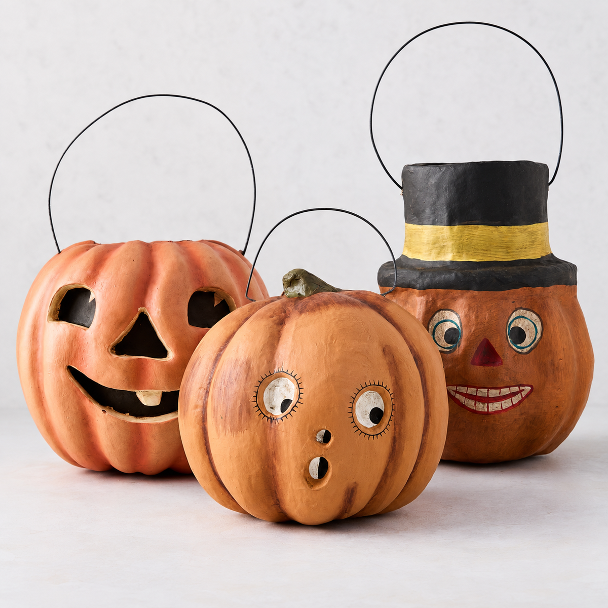 Jack-o'-Lantern Paper Mache Decorative Bucket
