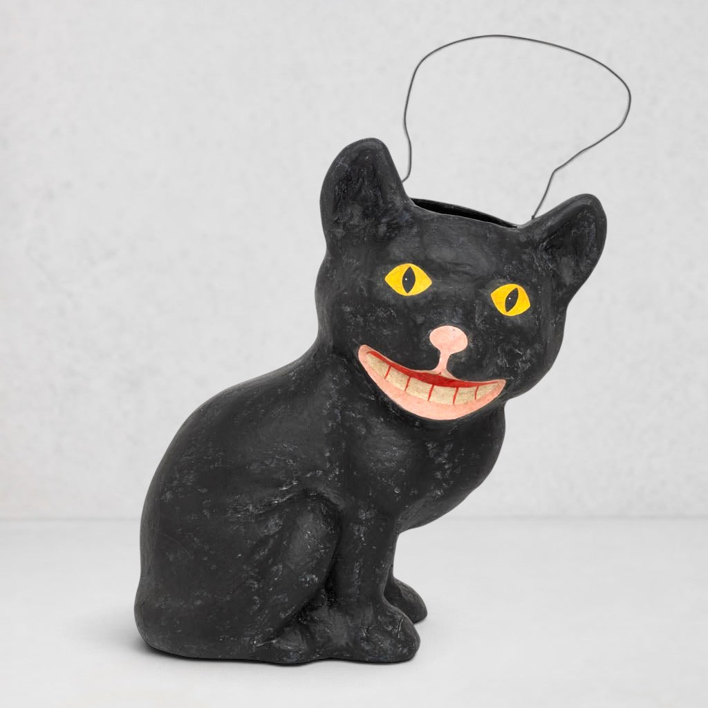 Seau à bonbons d’Halloween en papier mâché en forme de chat
