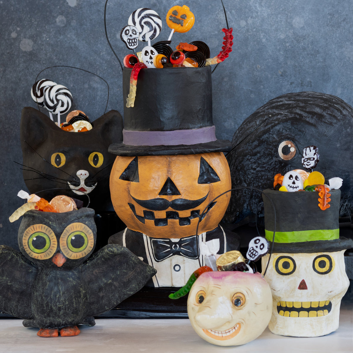 Turnip-Shaped Papier-Mache Halloween Bucket