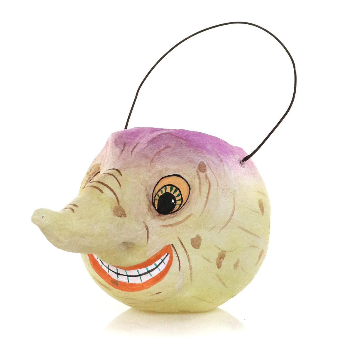 Turnip-Shaped Papier-Mache Halloween Bucket