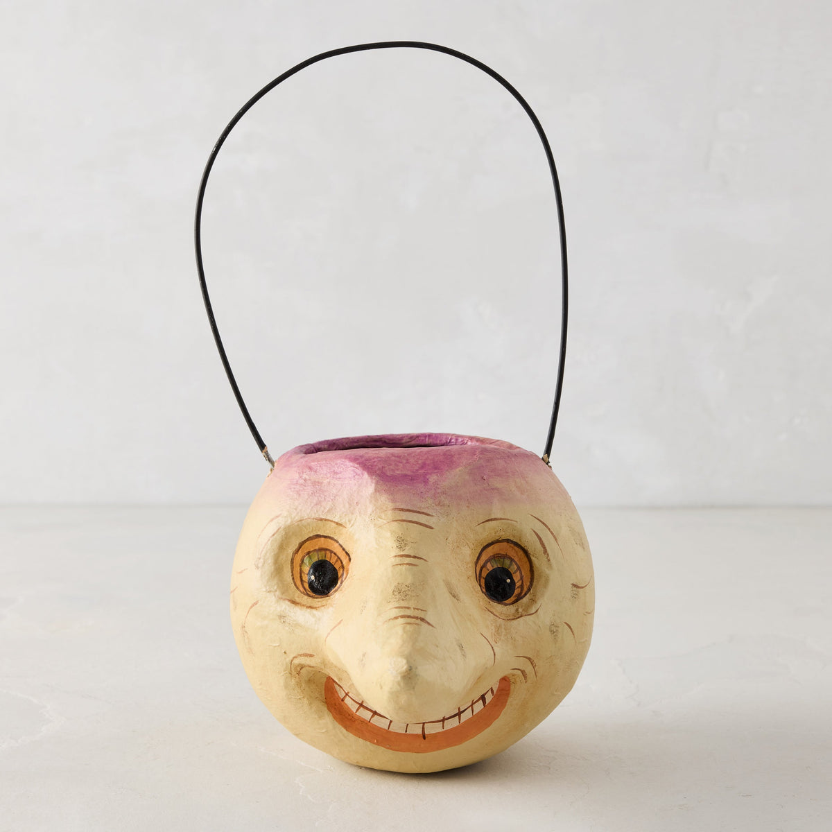 Turnip-Shaped Papier-Mache Halloween Bucket